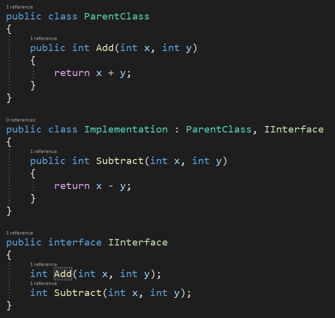 Implementation, Interface, Inheritance